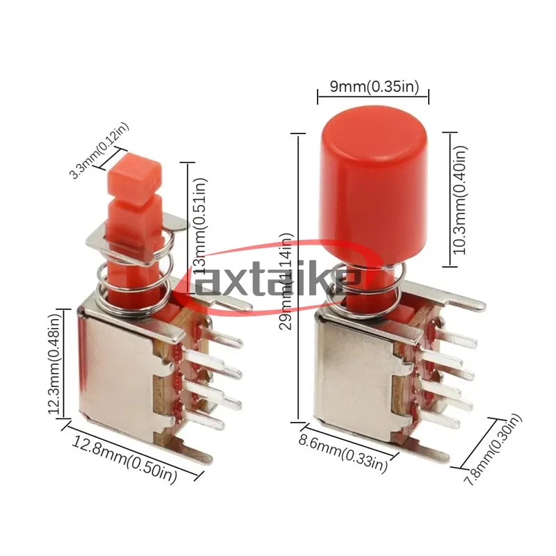 10PCS A03 Directly Key Switch PS-22F03 PS-22F02 6Pin Self-locking Matching Red Black Button Cap 12V DC 50mA 250V AC
