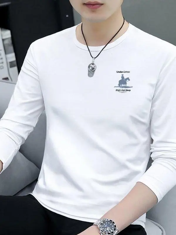 

Мужская футболка свободного кроя из хлопка с круглым вырезом, удобная повседневная базовая одежда, осенний топ, модный стиль для прогулок