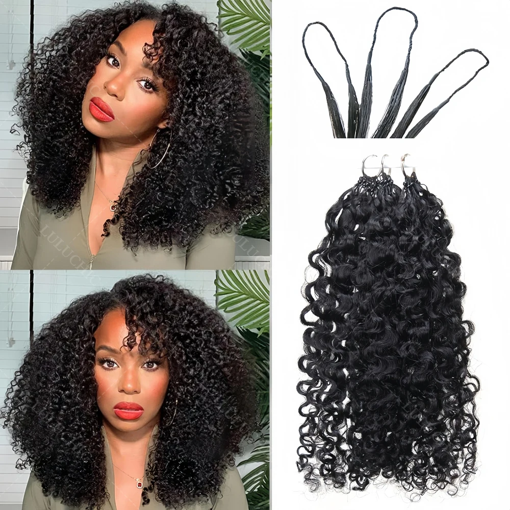 12A الأفرو غريب مجعد الكروشيه الشعر البشري مع سلسلة قبل يحلق قابلة لإعادة الاستخدام ريشة اللوالب الصغيرة مجعد وصلات شعر كروشيه جديلة