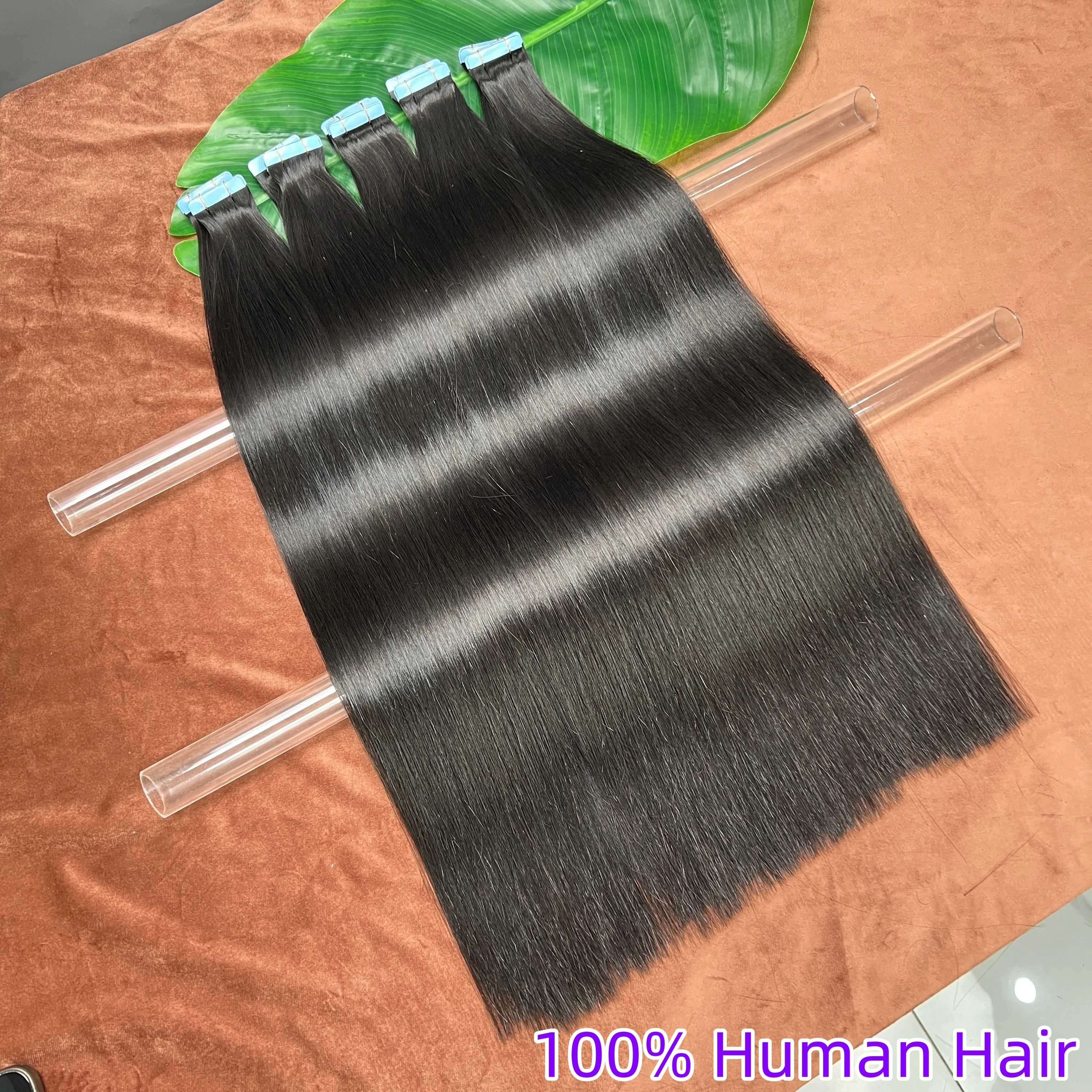 Double Drawn Straight 1B Tape In Hair Extensions PU Skin Weft Adhesive Invisible Seamless Tape In Human Hair Extensions 100grams