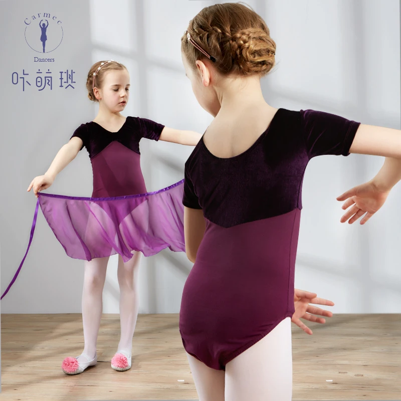 New High Quality Girl Velvet Leotard Kids Ballet Bodysuits Gymnastic Costume For Children 100-150cm Height