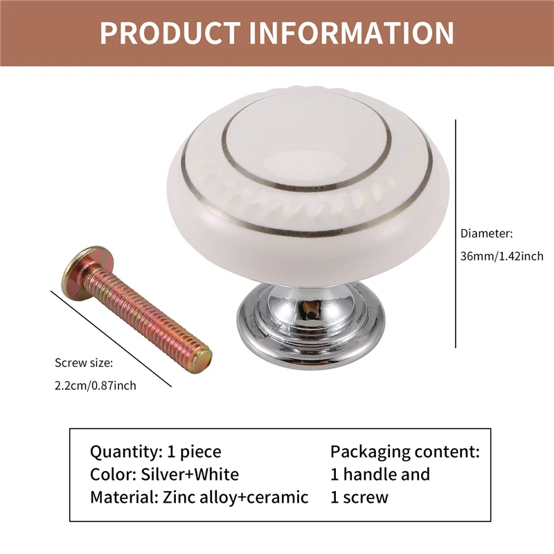 ABRS-1 X Door/Wardrobe/Cabinet/Cupboard Knob Handle Drawer White