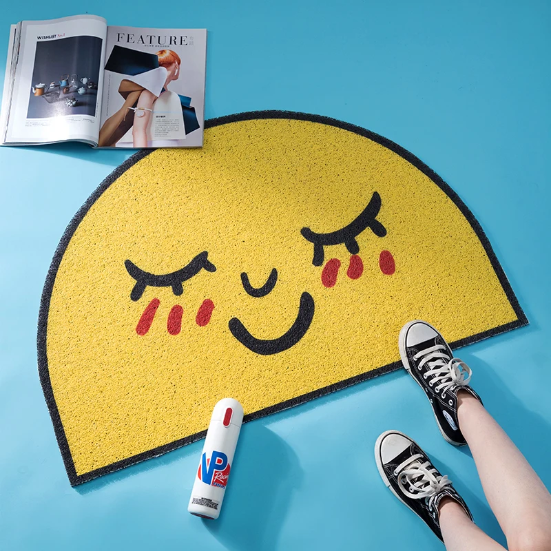 Cartoon Face Semicircular Design Home Doormat Bedroom Bath Hallway Living Room Carpet PVC Anti-slip Mat Custom Entrance Doormat