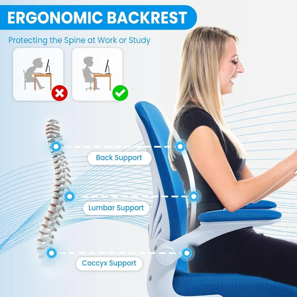 Ergonomiczne krzesło biurowe z podparciem lędźwiowym i podnoszonymi podłokietnikami - wygodne krzesło komputerowe do użytku w domu i na biurze.