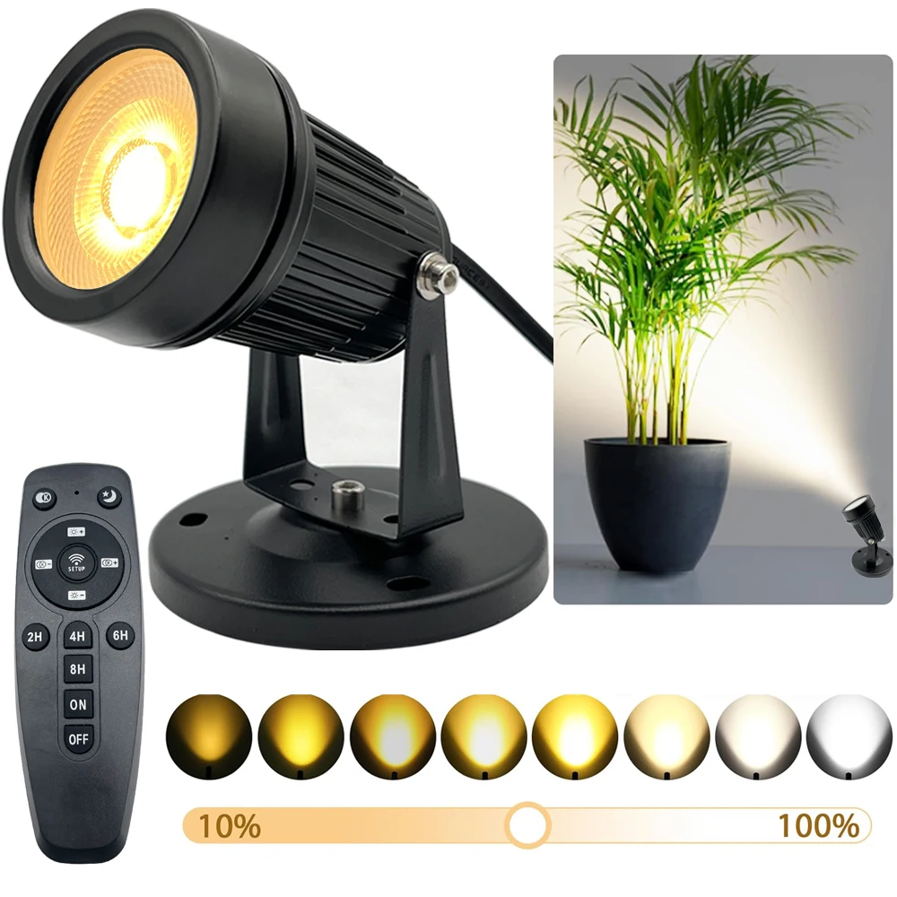 Dimmable Spot Light Indoor 7W Up Light with Timer & Remote Stepless Adjustable Color Temperature for Home Plant Pictures Artwork