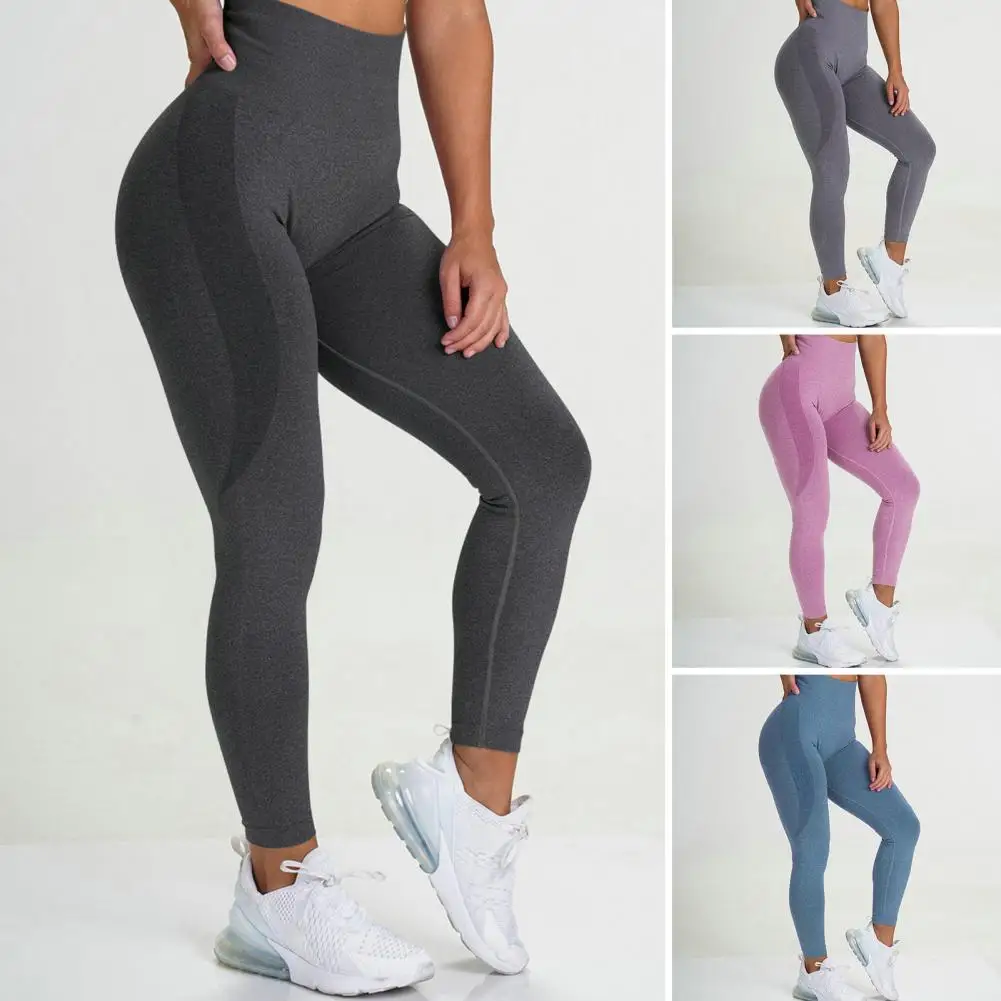 

Women Gym Yoga Seamless Pants Sports Clothes Solid Color Stretchy High Waist Athletic Exercise Fitness Leggings Activewear Pants