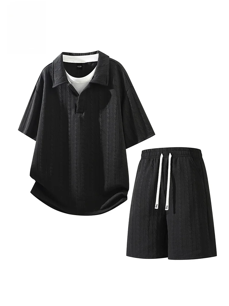 ensemble-decontracte-homme-ete-chemise-et-short-style-decontracte-deux-pieces-texture-nouee-fibre-de-polyester