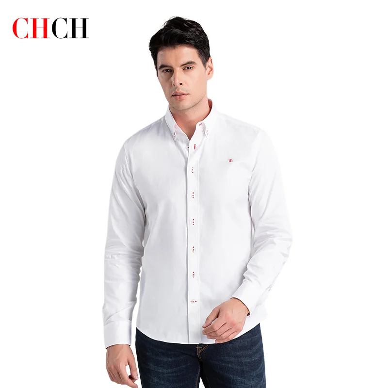 CHCH 2024 New Fashion 100% Cotton Long Sleeve Shirt Solid Slim Fit Male Social Casual Business Shirts High Quality