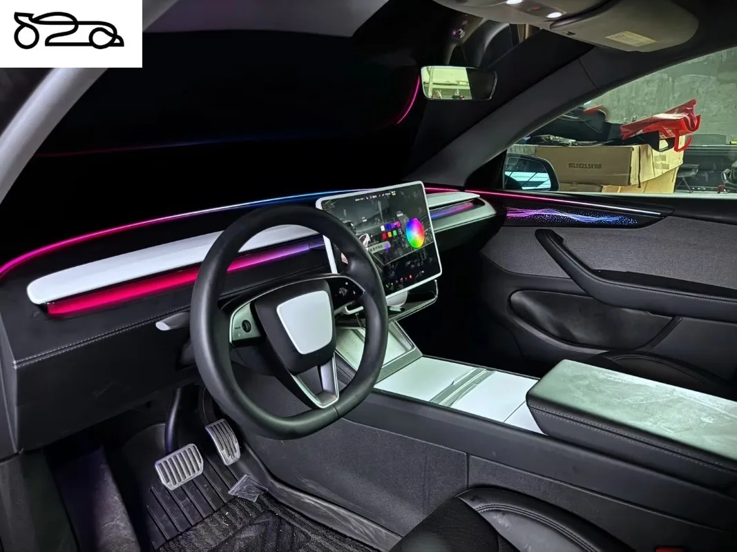 Carbon Fiber Star Ribbon Rainbow 64 Color Automotive Interior Ambient Light for Tesla Updated Model Y (2025-2026)
