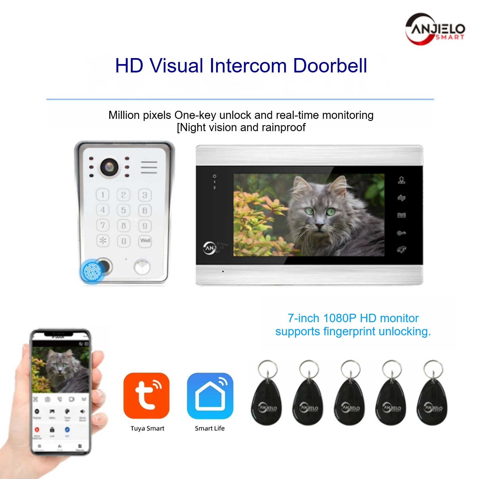 

Умный 7-дюймовый интеллектуальный видеодомофон TuyaWiFi, дверной звонок, мониторинг экрана камеры высокой четкости