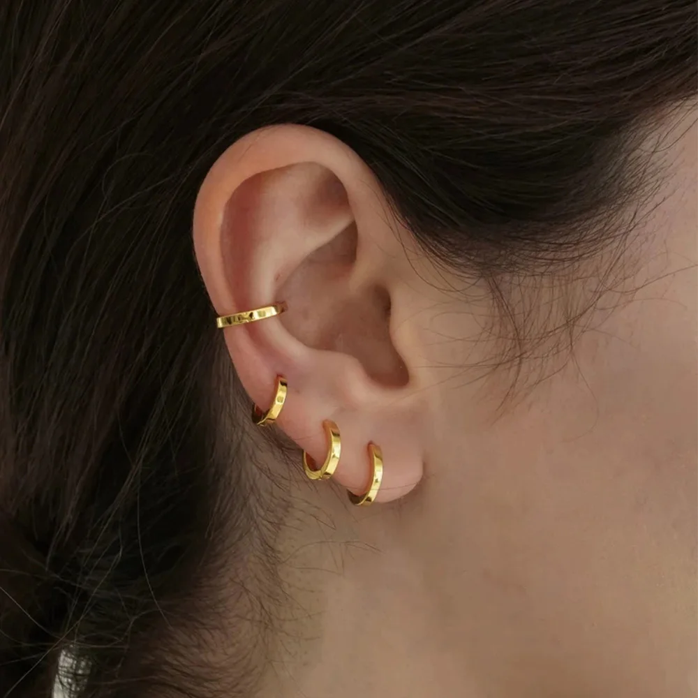 17KM Retro Gold Color Circle Copper Hoop Earring Set for Women Girls 8Pcs/set Simple Style Metal Stud Earrings Fashion Jewelry