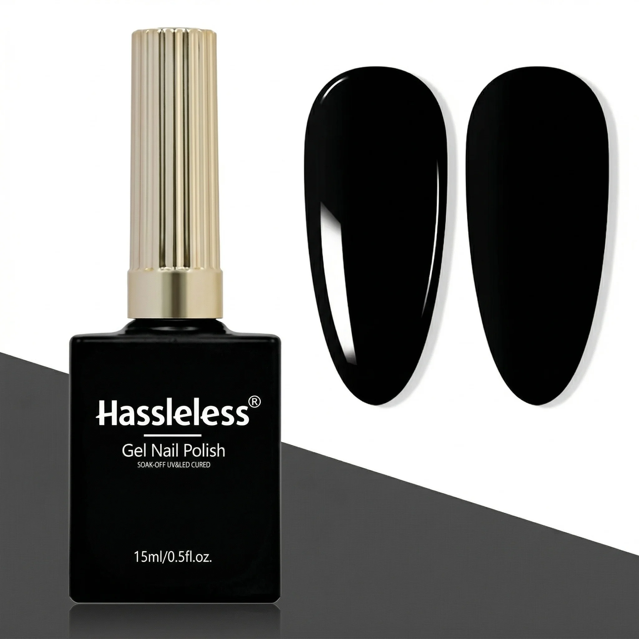Hassleless 15ml Black Nail Gel Polish — Soak-Off Formula, Minimalist Style; Nail Art Tools & Design, Ideal for Home or Salon DIY