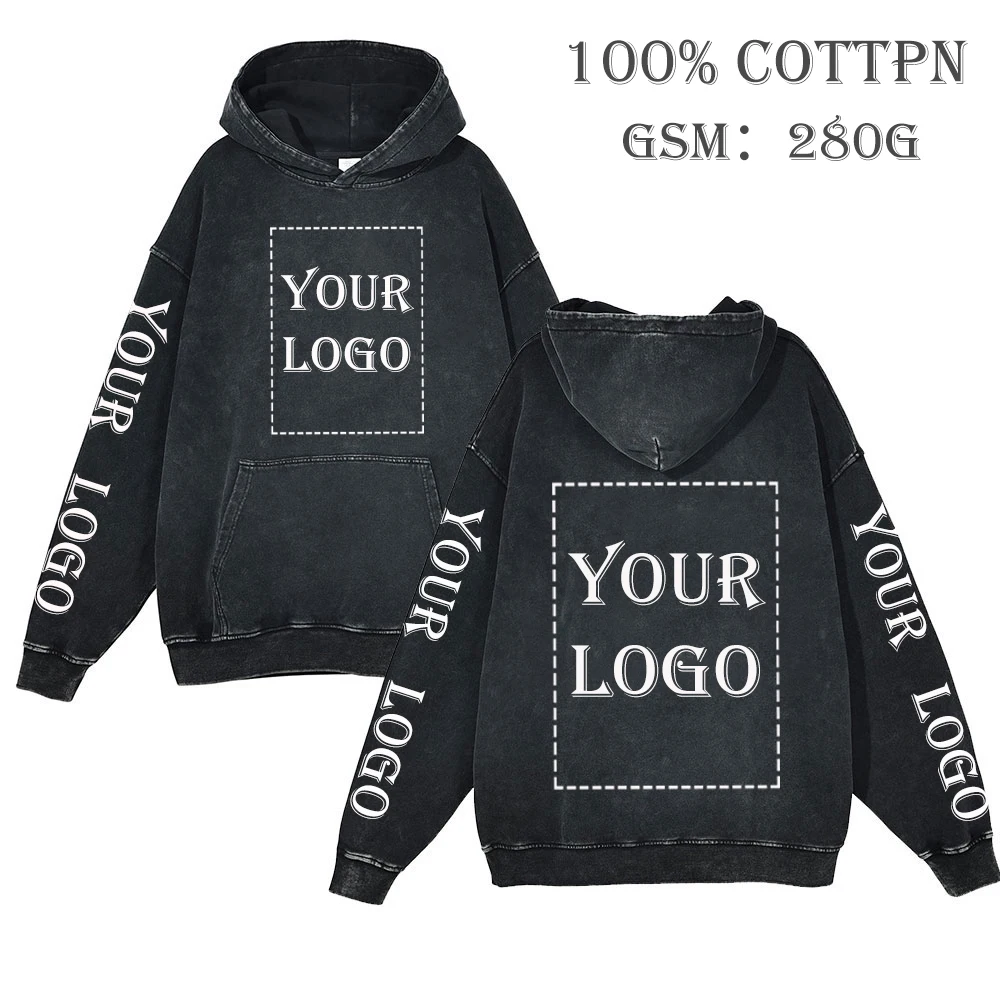 Custom Your Brand Logo Hoodies Men Women New Autumn Winter 100% Cotton Casual Top Vintage Gothic Hoodies DIY Sweatshirt