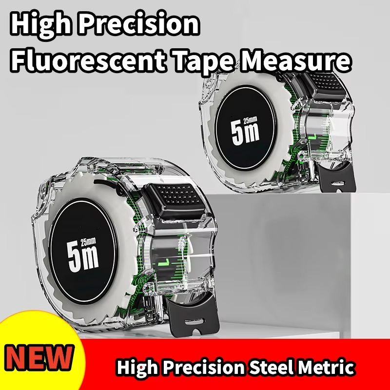  10M Black Fluorescent Tape Measure High Precision Steel Metric Tape Retractable Ruler Wear-resistant and Drop-proof Tape Measure 