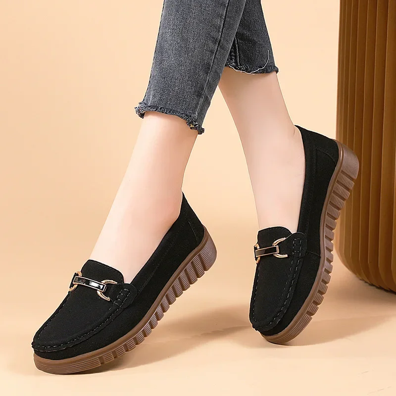 

Fall 2024 Suede Leather Soft Bottom Slip-on Loafers Women's Low-Cut Lightweight Loafers Women's Single-Layer Shoes Moccasin