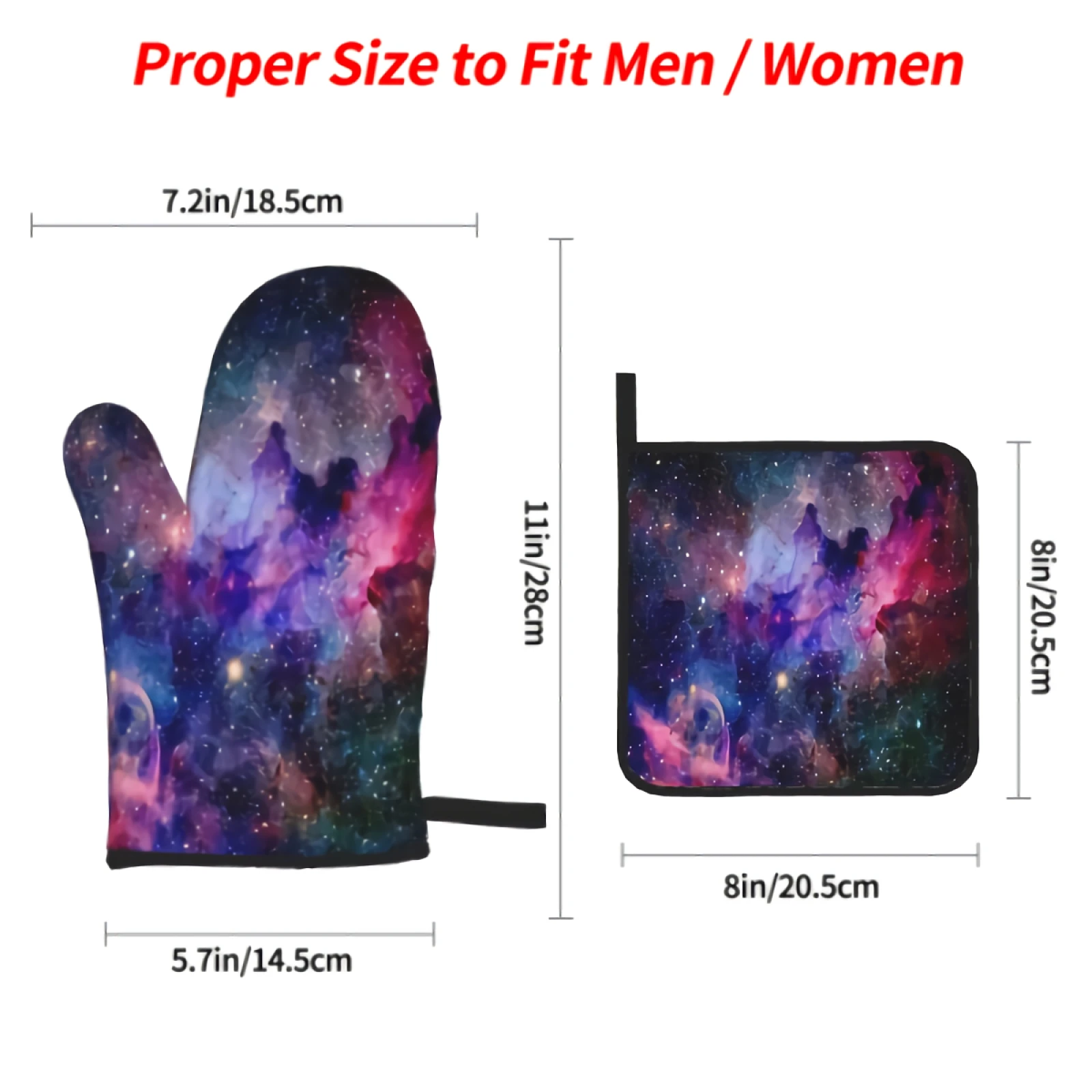 Colorful Galaxy Oven Mitts and Pot Holders Sets Funny Printed Oven Gloves for Safe BBQ Cooking Baking Grilling Set of 4