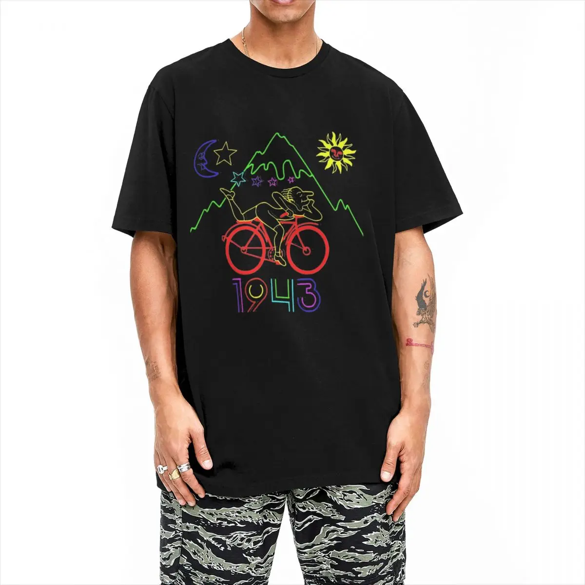 يوم الدراجة 1943 LSD حمض رحلة تي شيرت الشاطئ خمر تي شيرت القطن شعبية تي شيرت للكبار قصيرة الأكمام عادية تيز