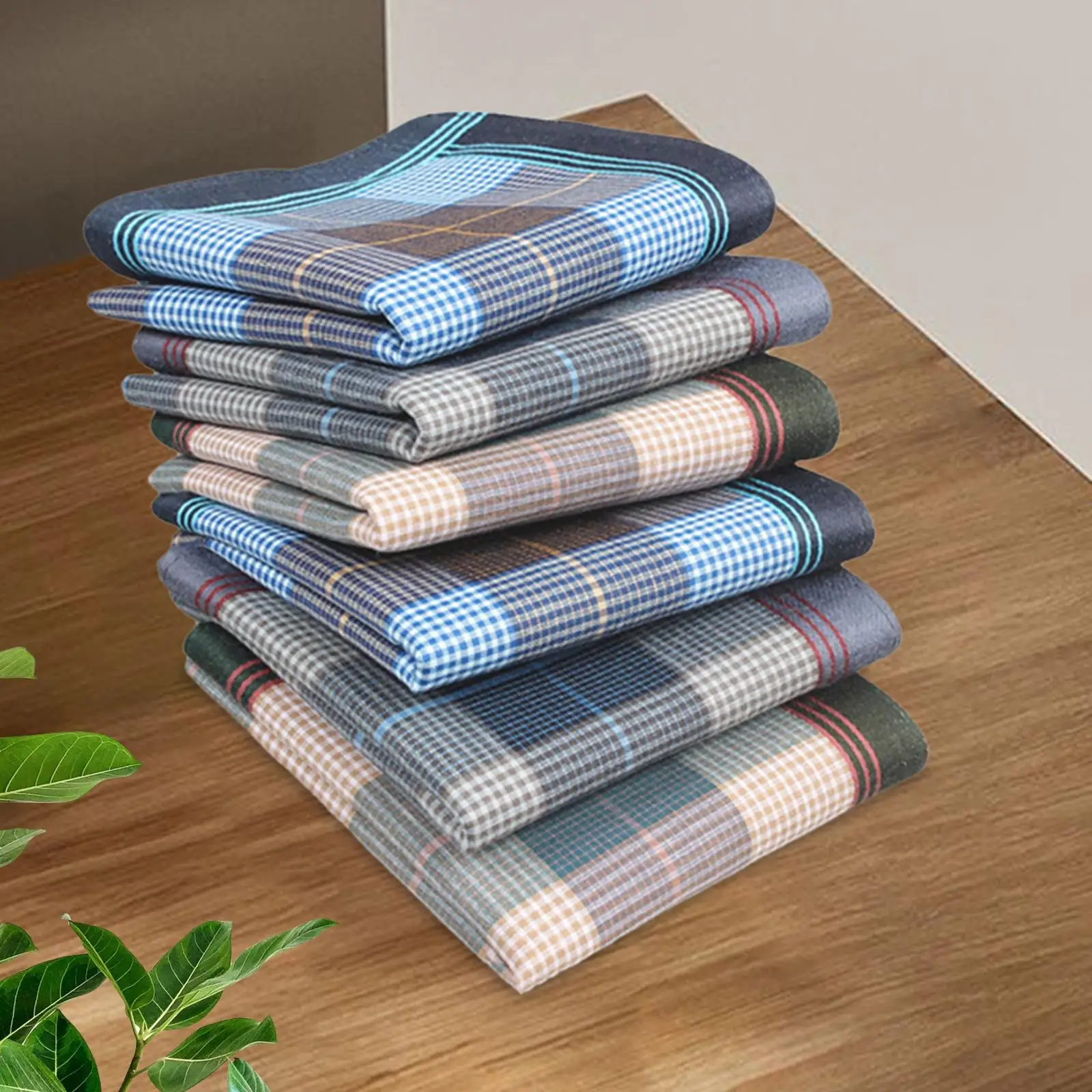 6x Plaid Handkerchief Hankies Set Kerchief Lightweight Comfortable Soft