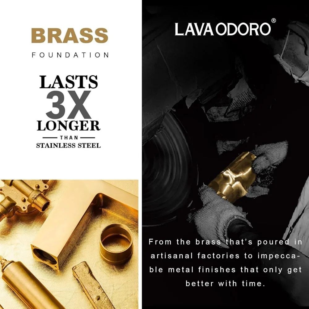 صنبور حوض استحمام روماني ذهبي مصقول بمقبضين، حامل على سطح السفينة، تدفق عالي، عرض 8 بوصة