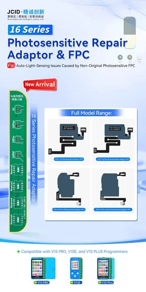 JCID IP 16 Series Photosensitive Repair Adapter to Fix Auto-Light-Sensoring Issues Caused by Non-Original Photosensitive FPC