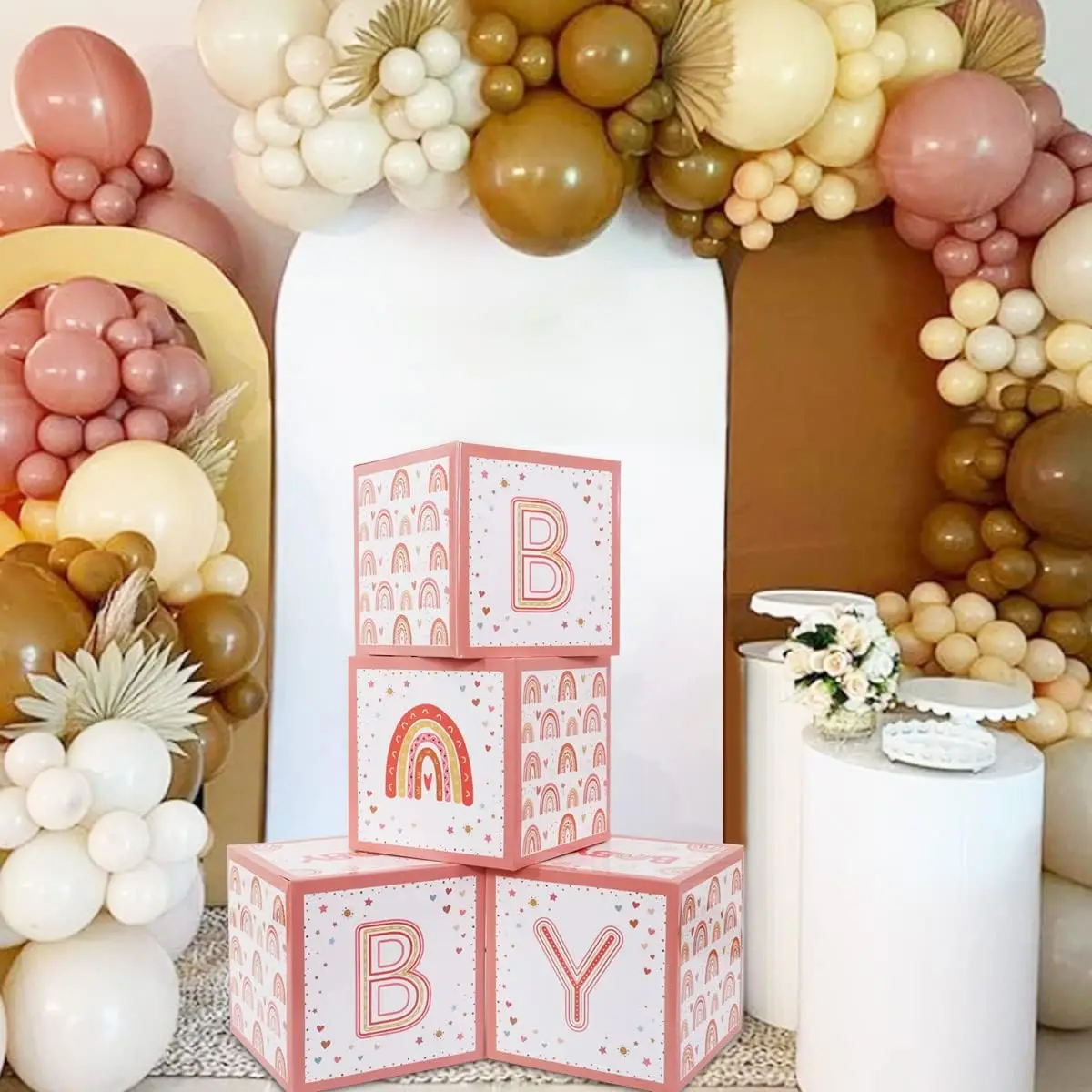 cheereveal-boho-rainbow-baby-shower-blocks-4-scatole-di-palloncini-a-cubo-rosa-tema-alfabeto-ragazze-unisex