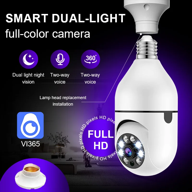 LGOODVIN A6 HD Light Bulb Camera 360 Panoramic Home Security Baby Monitor Indoor