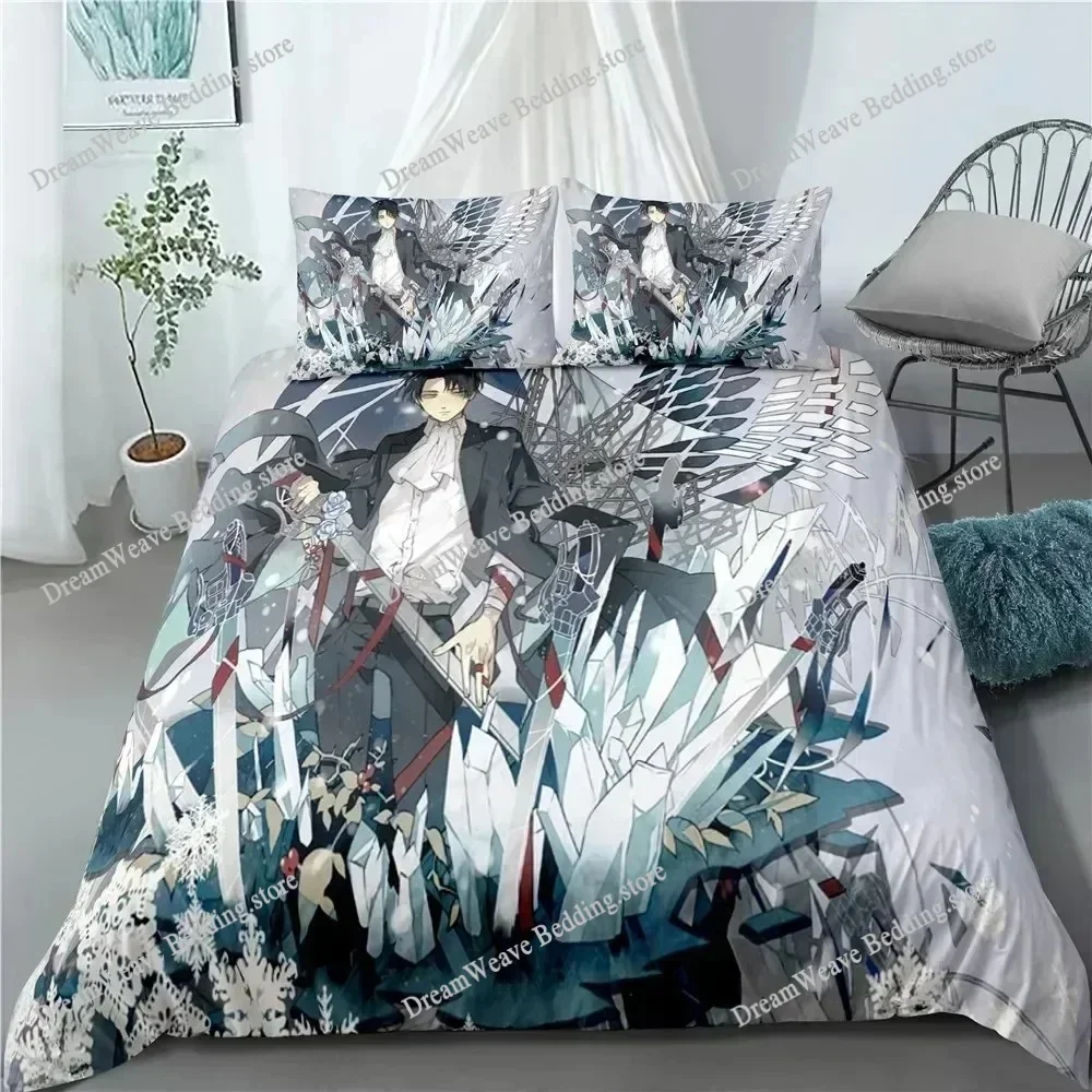 Anime Attack on Titan Bedding Set Kawaii Loli Boy Duvet Cover 3D Print Japan Cartoon Bed Quilt Cover Pillowcase No Sheets592FQH