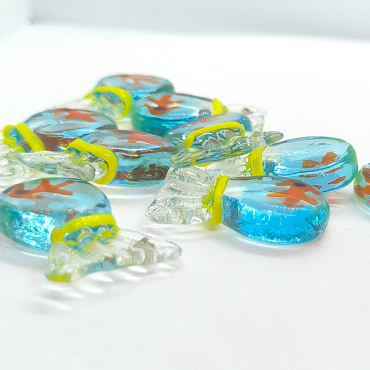 1pc/2pcs 26mm Flat Orange Fish Pouch Lampwork Glass beads For DIY Bracelet Keychain Necklace Gifts Accessories Beads