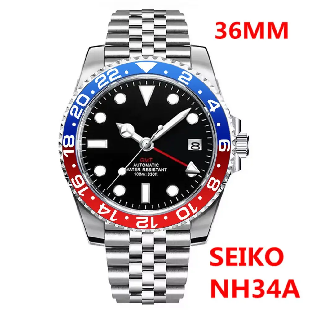 

36MM Sterile Dial Luxury Men's Watch NH34 GMT Automatic Mechanical Sapphire 100M Waterproof Luminous Corgeut relogio masculino