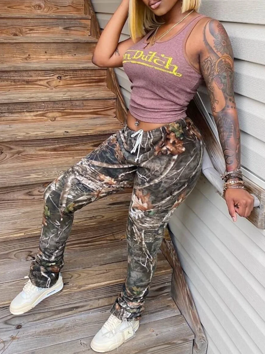 

LW Street Print Skinny Brown Pants Women's Clothing Fall Pants Graffiti Element Mixed Print Skinny Bottoms Daily Streetwears