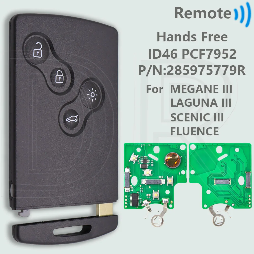 DR Half Smart/Handsfree ID46 4A PCF7953M Slimme Auto Afstandsbediening Sleutel Voor Renault Megane Laguna Grand Scenic fluence Clio IV Captur