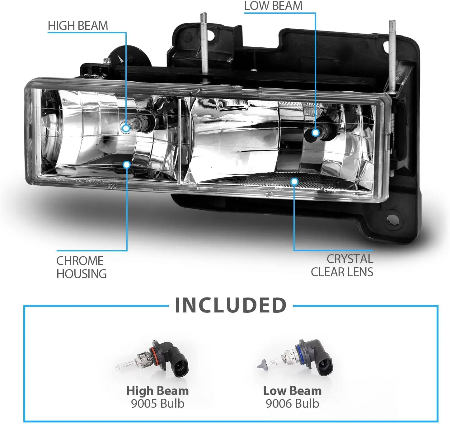 مجموعة المصابيح الأمامية Obs على طراز المصنع لشاحنة Chevy GMC Pickup 1500 2500 3500 - جانب الركاب والسائق #4
