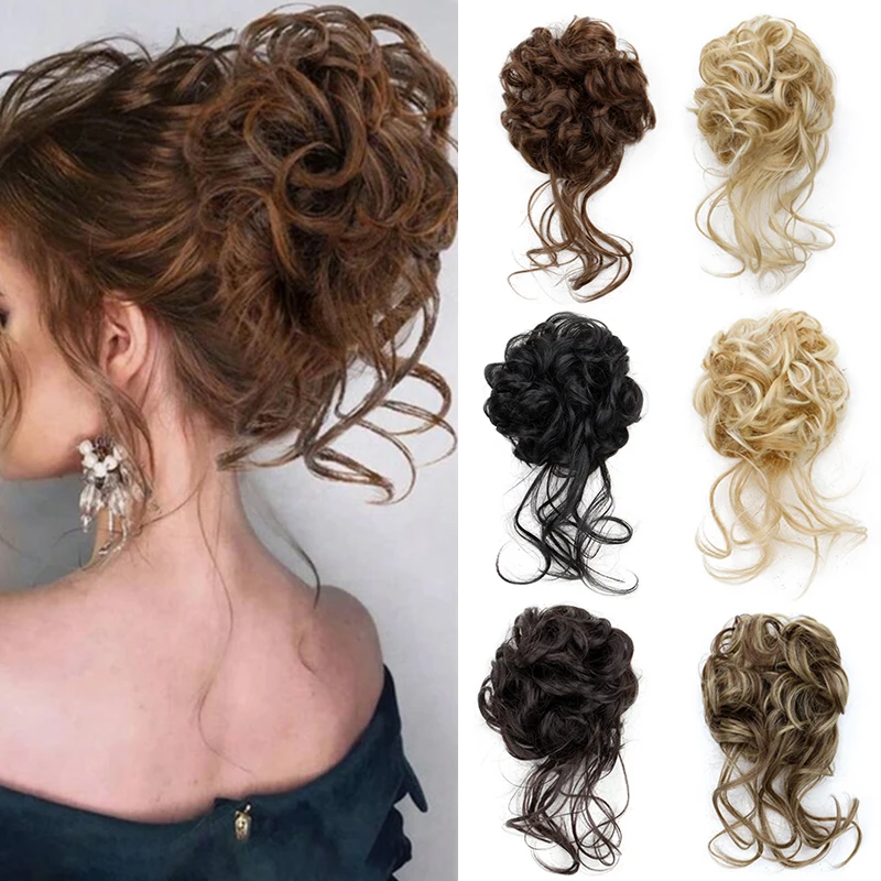 Peruca de coque de cabelo sintético para mulheres elástico de borracha extensões de cabelo coque resistente ao calor preto marrom