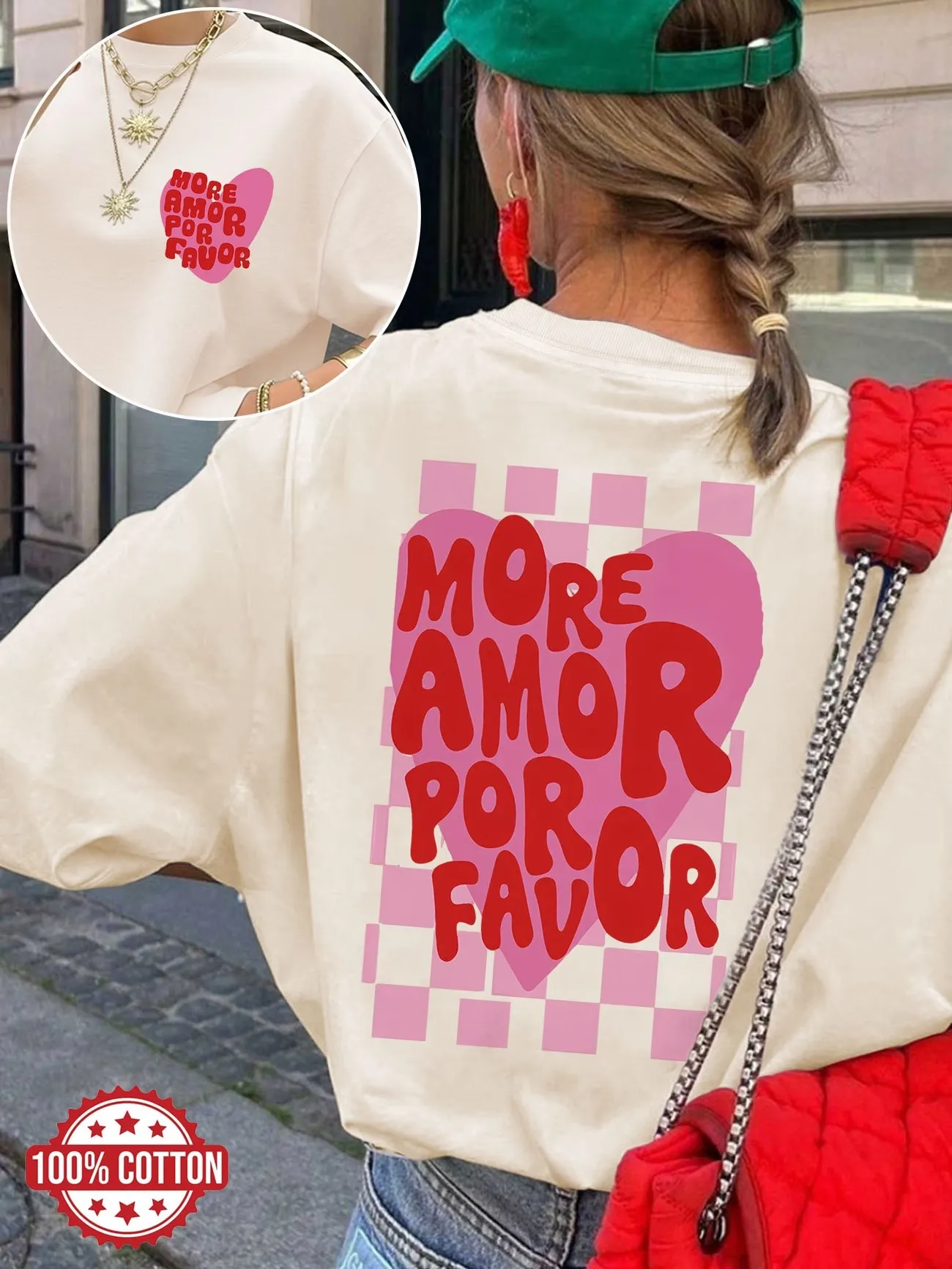 Loose Cotton More Amor Por Favor Women's Retro Spanish Love Graphic Casual Summer Top Aesthetic T Shirts Tops Women Clothing