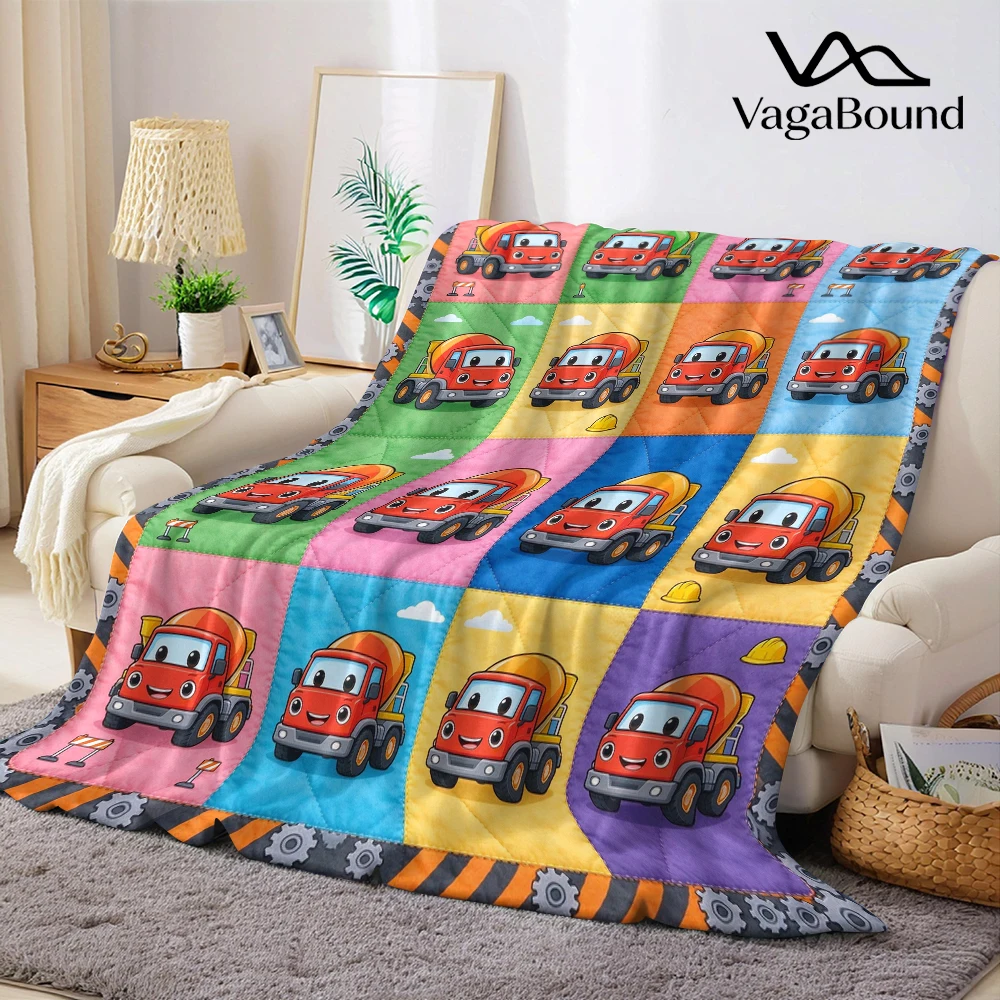 Red Mixer Truck Gear Grid Flannel Blanket Perfect for Sofa Office Bed Travel Sleep Read Relax Camping Four Season Use