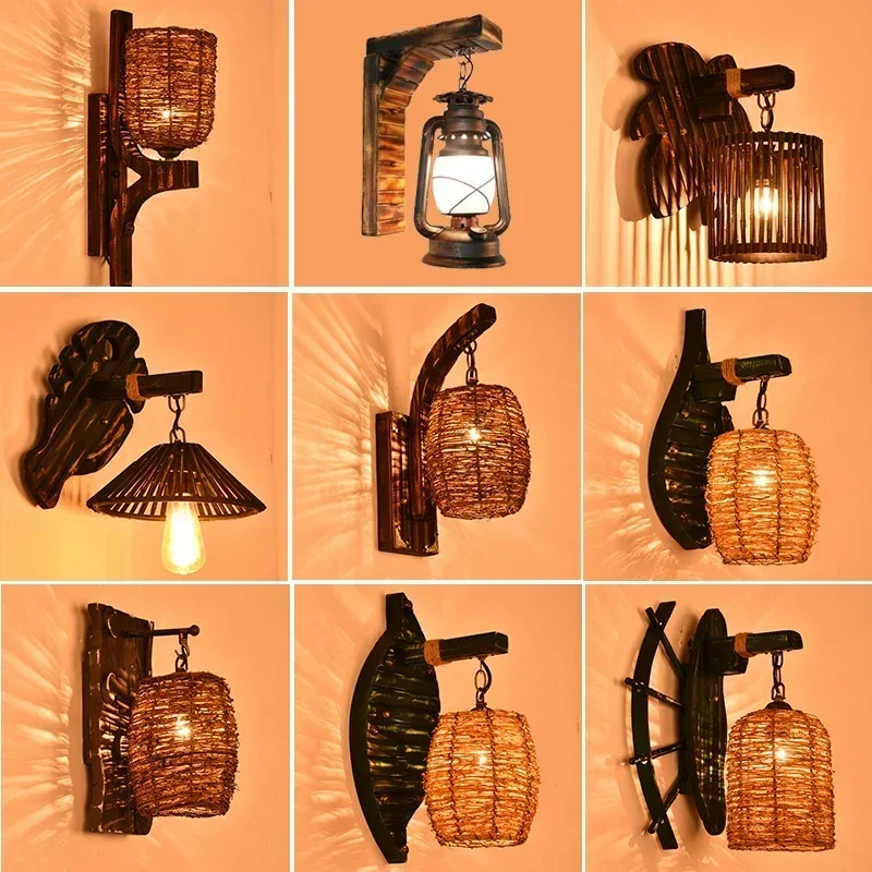 Antique Bamboo Wall  Bedroom Bedside  Creative Lamp