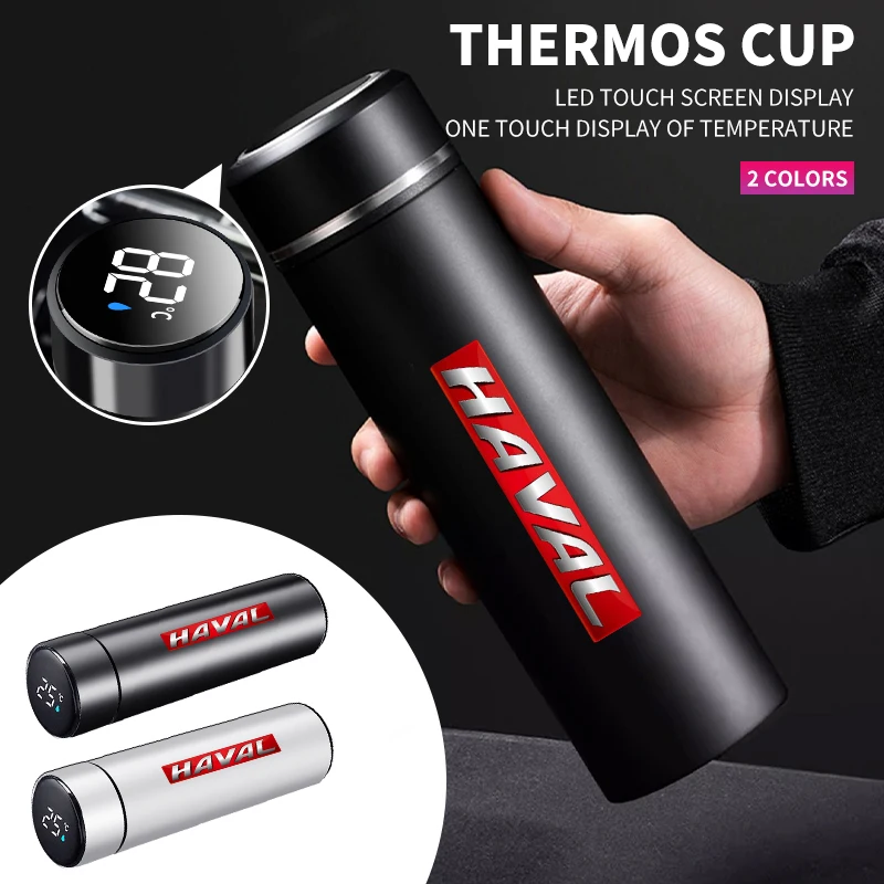

500ml smart thermos bottle with logo For Haval H6 Dargo M6 H9 H6S F7 F7X Jolion X DOG XY H2 H3 H5 H7 H8 M4 F7H Auto Accessories