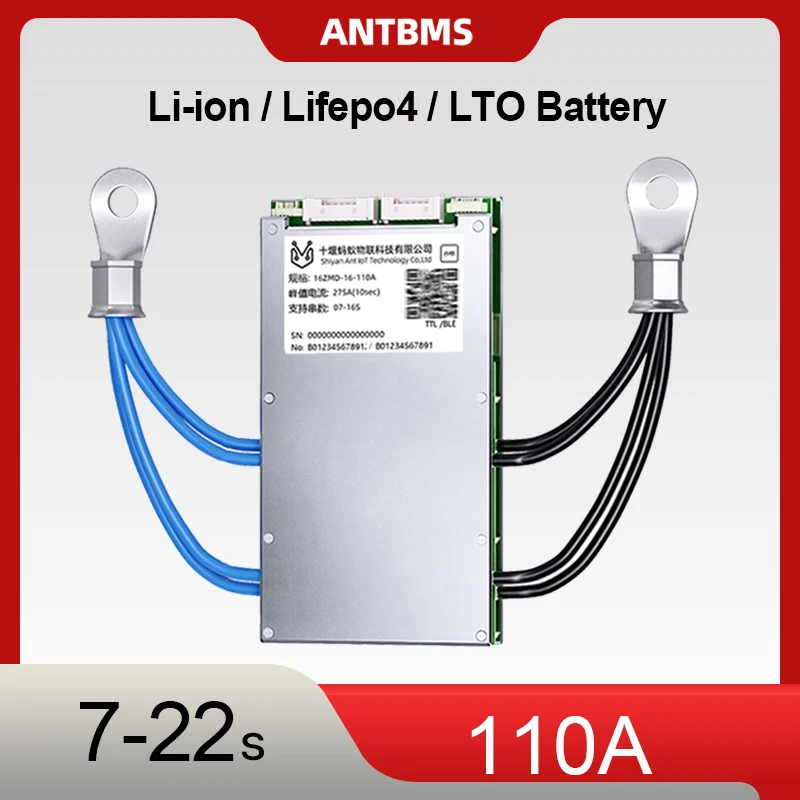 

SMART ANT 7-22S BMS 24v 36v 48v 60v 72v Li-ion Lithium Battery PCB with Balance 110A for E-Motorcycle DIY Power With BT APP UART