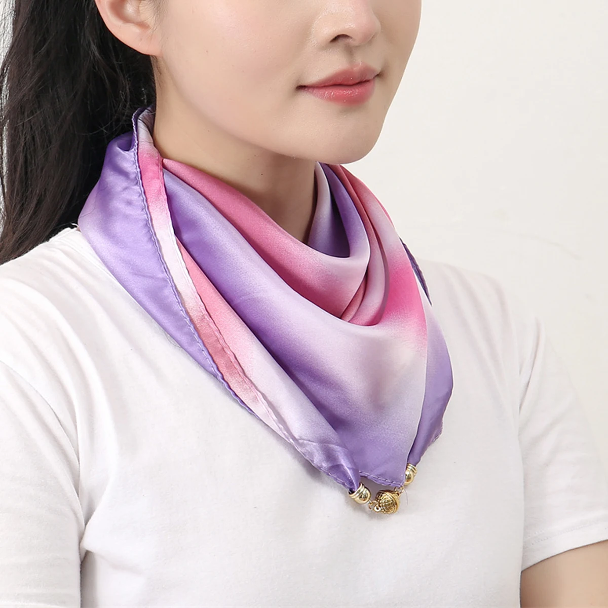 Square Silk Scarf, Small Golden Ball, Magnetic Buckle, High-end Scarf, Triangle Scarf, New Style