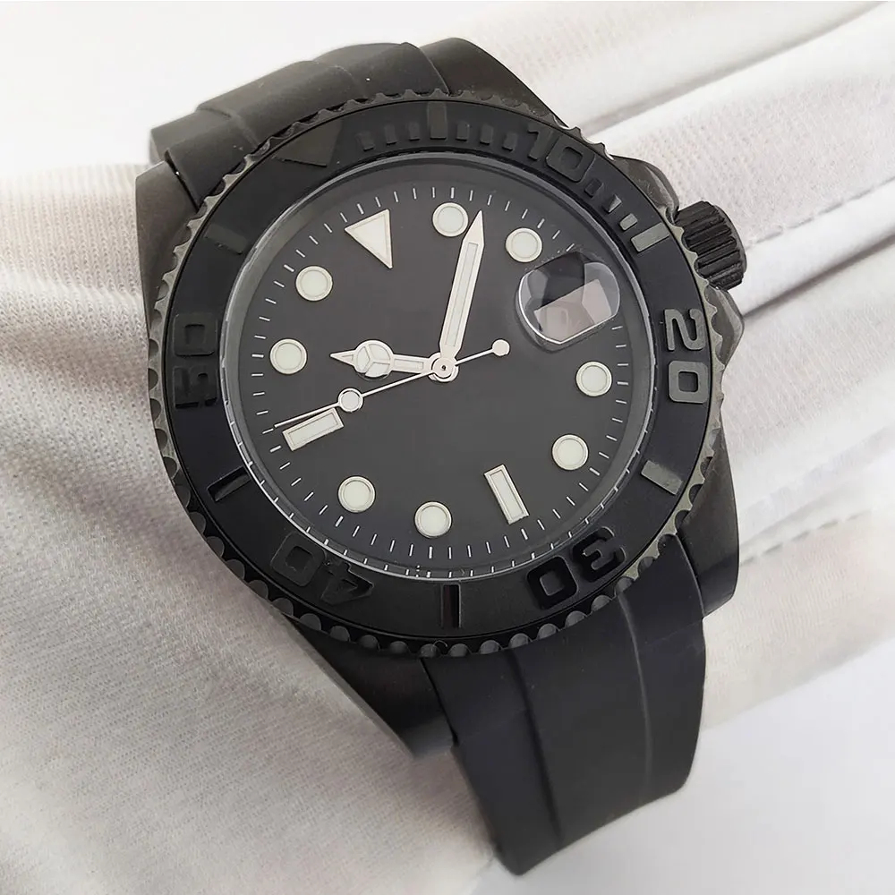 40 مللي متر NH35 حافظة رجالية حافظة من الفولاذ المقاوم للصدأ الياقوت الزجاج تاريخ مقاوم للماء NH35 حركة حزام مطاطي ساعة اكسسوارات #5