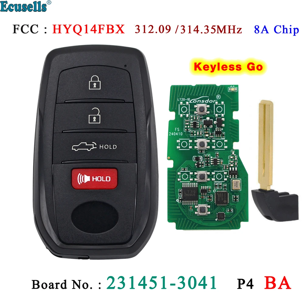 

Ecusells 4 Buttons Smart Keyless Go Remote Key 312.09/314.35MHz 8A Chip for Toyota Tundra 2022-2024 8990H-0C010 FCC HYQ14FBX