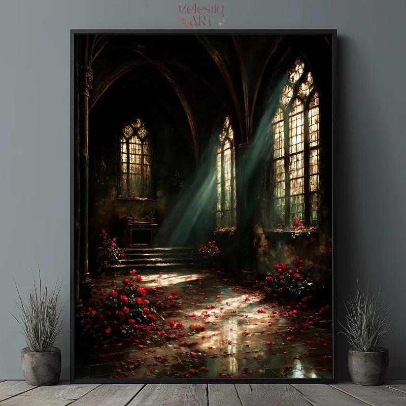 Dark Academia Canvas Print Gothic Library Candlelight Reading Girl Wall Art Victorian Study Aesthetic Bookish Decor Home Office