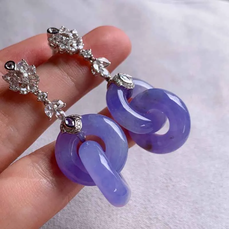 

Natural Hetian jade romantic violet Interlocking earrings for women classic ancient rhyme engagement wedding silver jewelryy