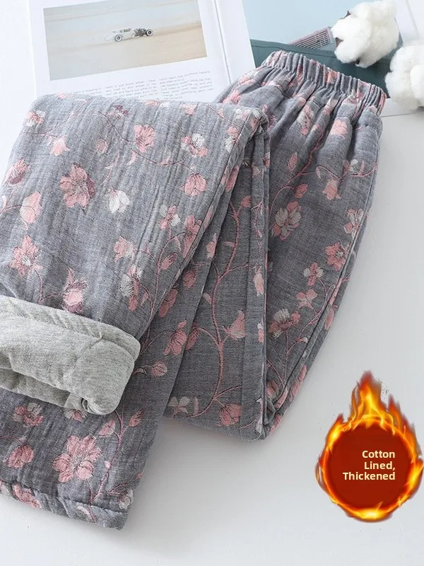 

Retro Print Cotton Pants Elastic Waist Warm Casual Trousers plus Size Women's Autumn Winter Faion Harlan Pants