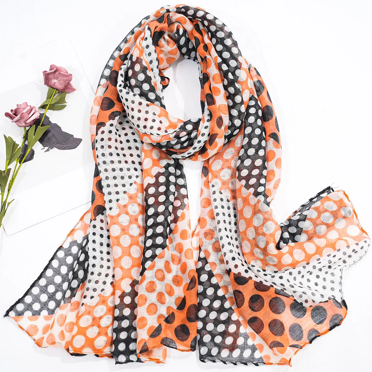 A women's multi-color fashionable polka dot thin printed scarf and shawl