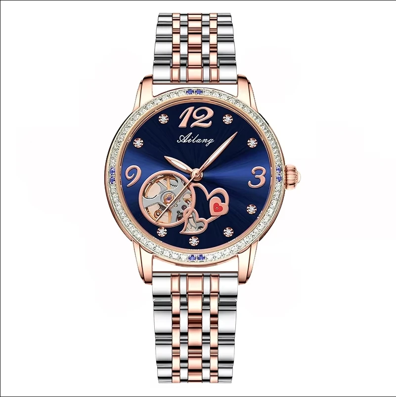 Luxury Automatic Skeleton Mechanical Watch Ladies Watch High Quality Waterproof Diamond Green Watch Luminous Watch
