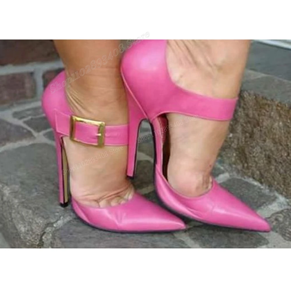 

Pink Ankle Buckle Pointed Toe Pumps Matte Leather New Design Stiletto High Heel Hollow Women Shoes 2024 Zapatos Para Mujer