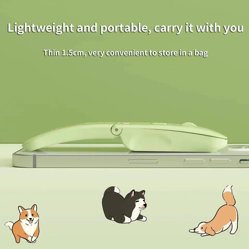 Ratón inalámbrico con dibujos de cachorros, silencioso, tipo C, carga rápida, plegable, Bluetooth, ergonómico, óptico, DPI, para ordenadores portátiles y tabletas