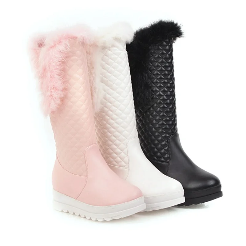 Warm Pink White Snow Boots Women Winter Shoes 2024 Wedges Flats Knee High Boot Female Platform Fur Plush Long Shoes Waterproof - view 4