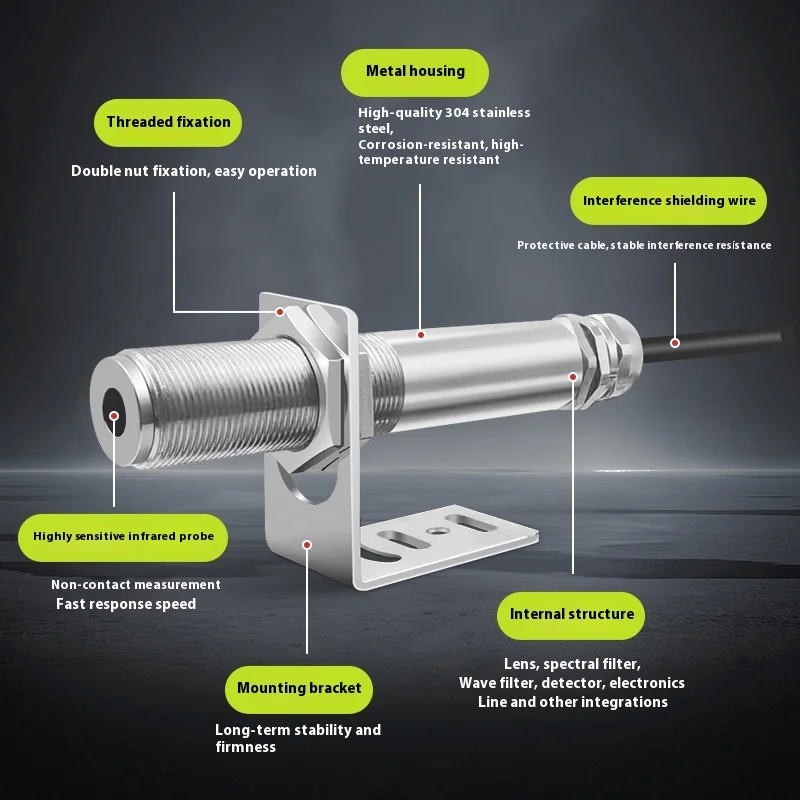 Industrial Temperature Probe Non-Contact Infrared RS485 Thermometer ABS Material 4-20mA Sensor ODM Customization Support